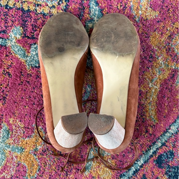 Talbots | Women’s rust brown suede leather peep toe ankle tie Hilary heels, sz 9 - Picture 13 of 14